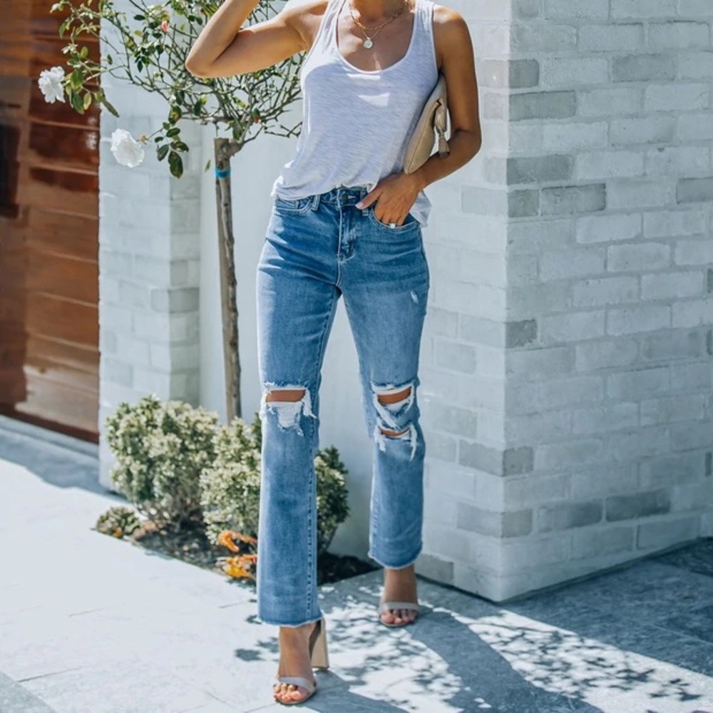 PRICE DROP Maeve High Rise Distressed Straight Denim - Picture 5 of 12
